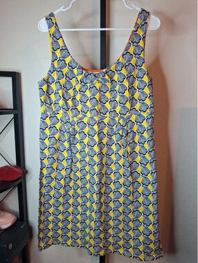 Boden Yellow Navy Blue Seashell Claire Slub Knit Dress size US 10R